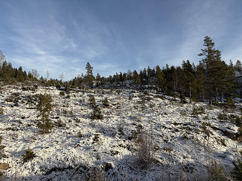 På vestsiden av Tråvassåsen. Her parkerte jeg sykkelen.