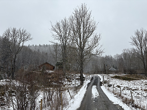 Fulgte grusvei innover retning Øvrumkollen frem til den skiltede stien 