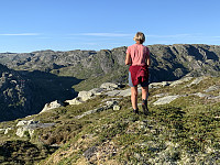 Utsikt fra toppen mot Grasdalen (i skygge) og Oddaheia 1050.
