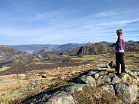 Utsikt mot Tengesdalsvatnet og Høgsfjorde. Undeknuten midt i bildet.