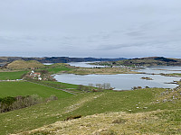 Utsikt mot klosteret, Ramnafjellet og Bakkafjellet til venstre, Finnesand og Mosterøy til høyre.