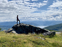 Utsikt mot Hjelmelandsvågen. Øksnafjellet til venstre.