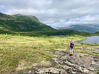 Fra Slåttaheia med utsikt mot Reinsnuten. Heiavatna til høyre i bildet.