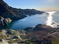 Utsikt sørover fra Dufjell i Uddal mot Snekkestø og Lista fyr.