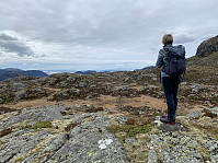 Topp-punktet med litt utsikt mot Boknafjorden. Vestenden av Tofjellet til høyre.