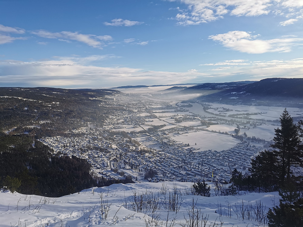Drammensfjorden i bakgrunnen under tåka