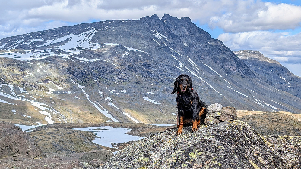 På toppen. Torfinnstinder bakenfor