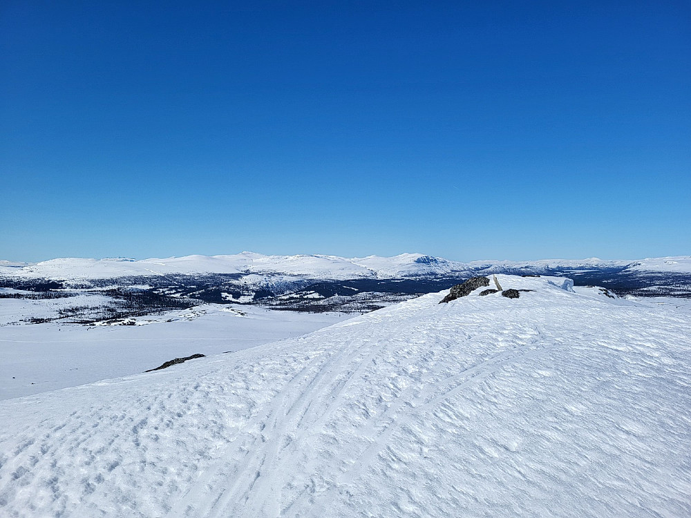 På toppen av Svarthammaren. Det var ein større varde på eit litt lågare punkt. Utsikt mot fjella i Aust-Fron.