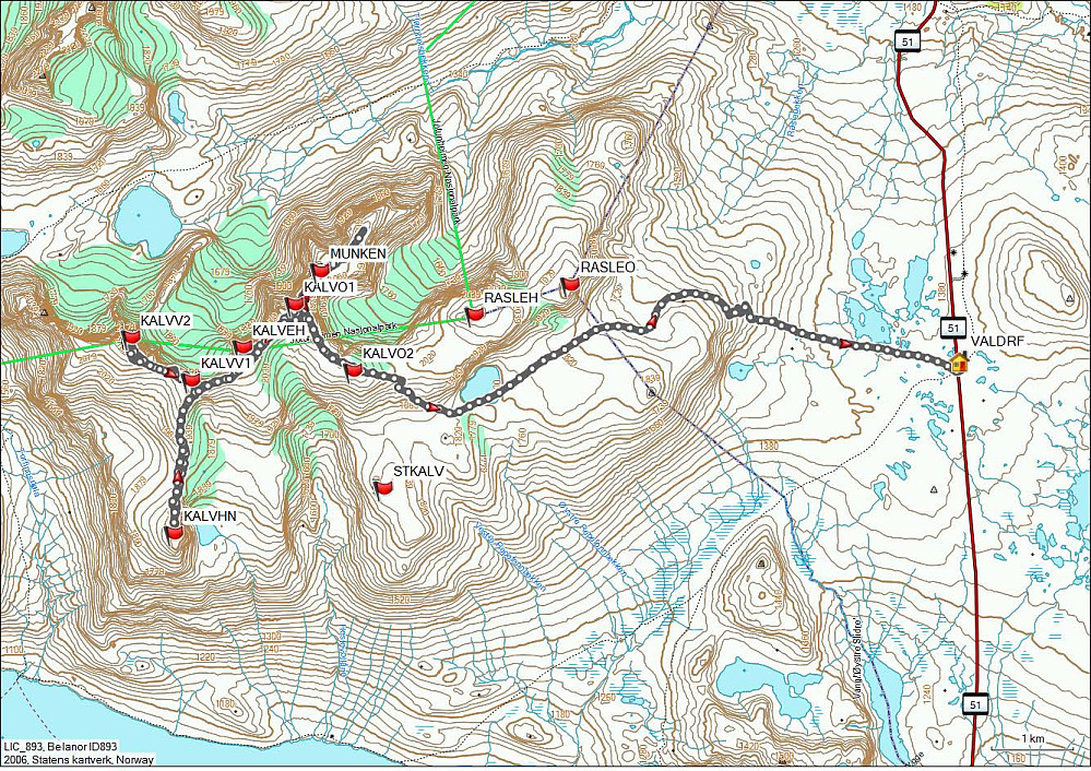 Starta opp mot Ø.Rasletinden, men GPS gikk full og første del av spor ble sletta ...