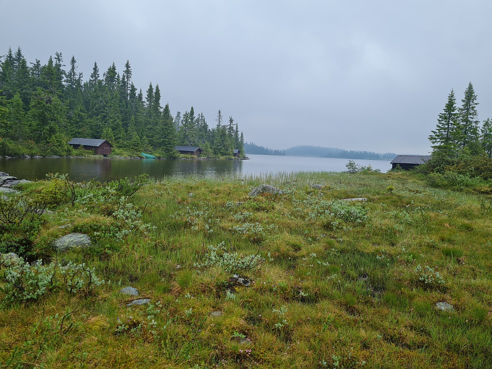 Mange naust i utløpsvika på Skjelbreidsvatnet