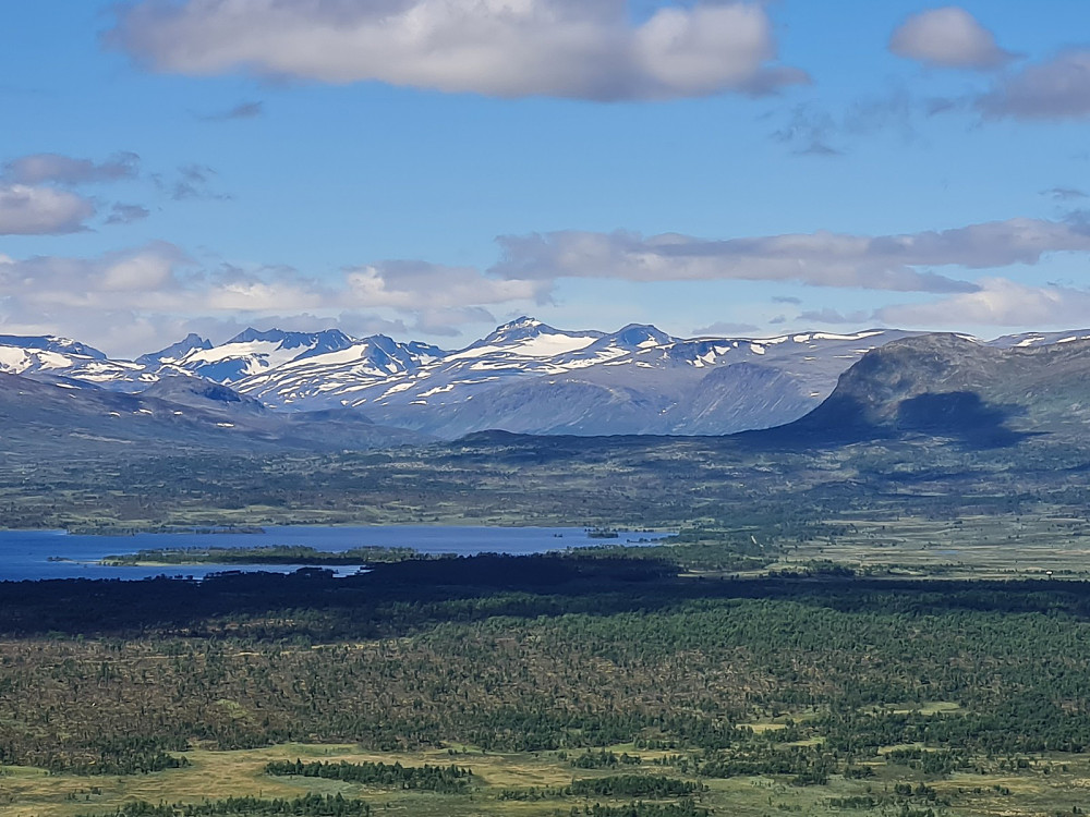 Utsikt mot Jotunheimen, Tjørnholstind midt i bildet
