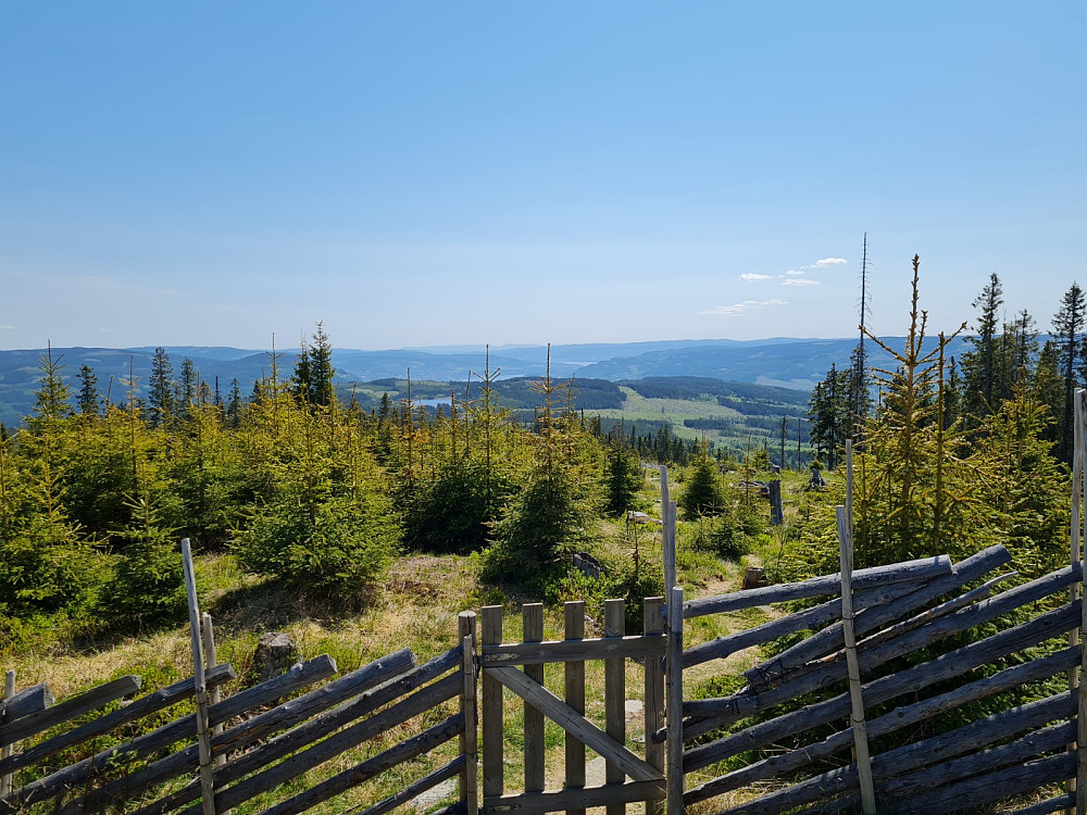 Utsikt sørover fra Landskampen. Stortjernet midt i bildet, med Mjøsa bak