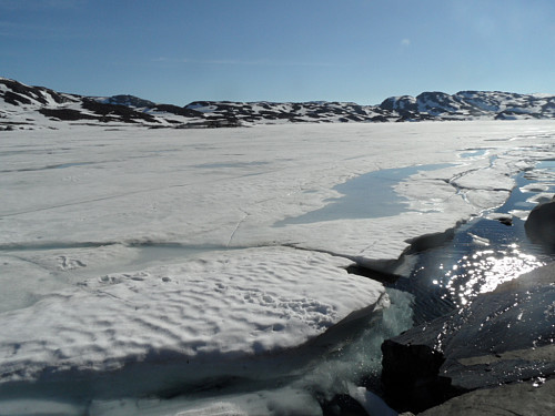 Klarte å gå tørrskodd i land i nordsida på dette svaberget der isen låg nær inntil.