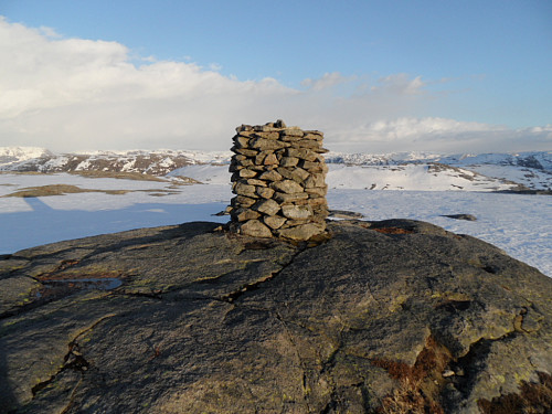 Trigpunkt med jernbolt på nordsida av varden.