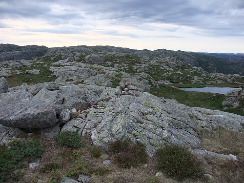 Liten varde på toppen av Skarfjell. Ser nordover mot Stora Heia 656 .
