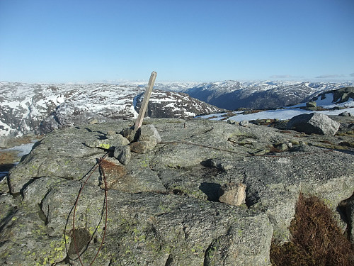 På toppen av Husafjellet. Søkket mot Lysefjorden i bakgrunnen og Brattliknuten t.v.