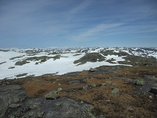 NNV mot Snønuten 1604 og Leirnuten 1486. Napen 1350 langt t.v. Skaulen 1539 mellom.