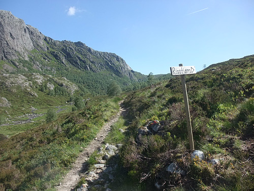 Stien rett fram går mot Veen, mens eg tok av til høyre mot Risatjørn.