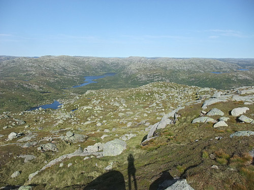 Aust-nordaust mot Indrestølsvatnet 611 og Blåfjell 945 i bakgrunnen.