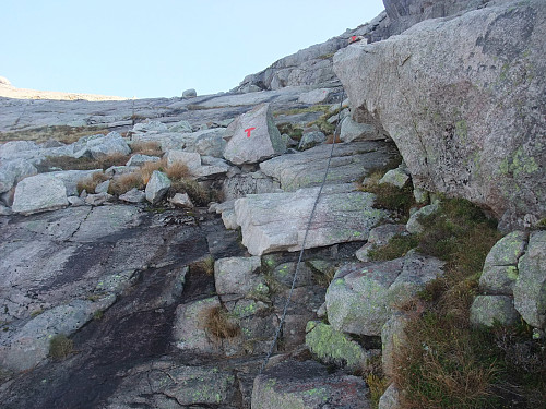 Fleire partier med kjetting i nordsida av Heiafjellet.