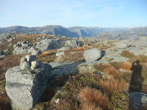 Topplatået på Skålene. Moslifjellet 718 og Neverdalsfjellet 706 i venstre bildehalvdel.
