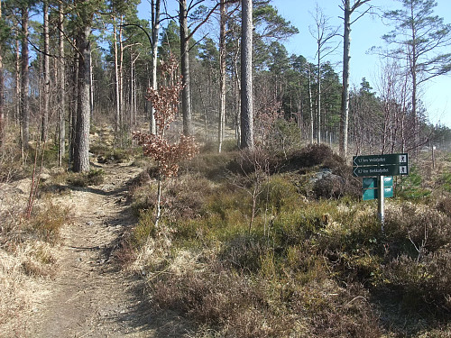 Turskilt i Melsheia mot Vedafjellet.