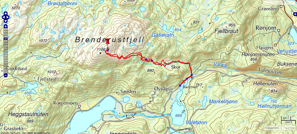 Turen på Rustfjellet: 6,4 km - 501 hm - 1 t 38 min 