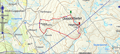 Turen på Goppollfjellet. 6 km - 190 hm - 1 t 58 min