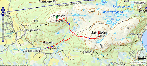 Turen på Skinnfjellet og Rokfjellet. 7,6 km - 264 hm - 2 t 19 min