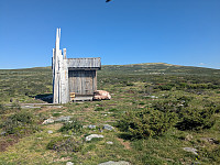 Uthuset på Gjetarbue, med Storhøe bak.  Stor flokk med ammeku midt i bilde