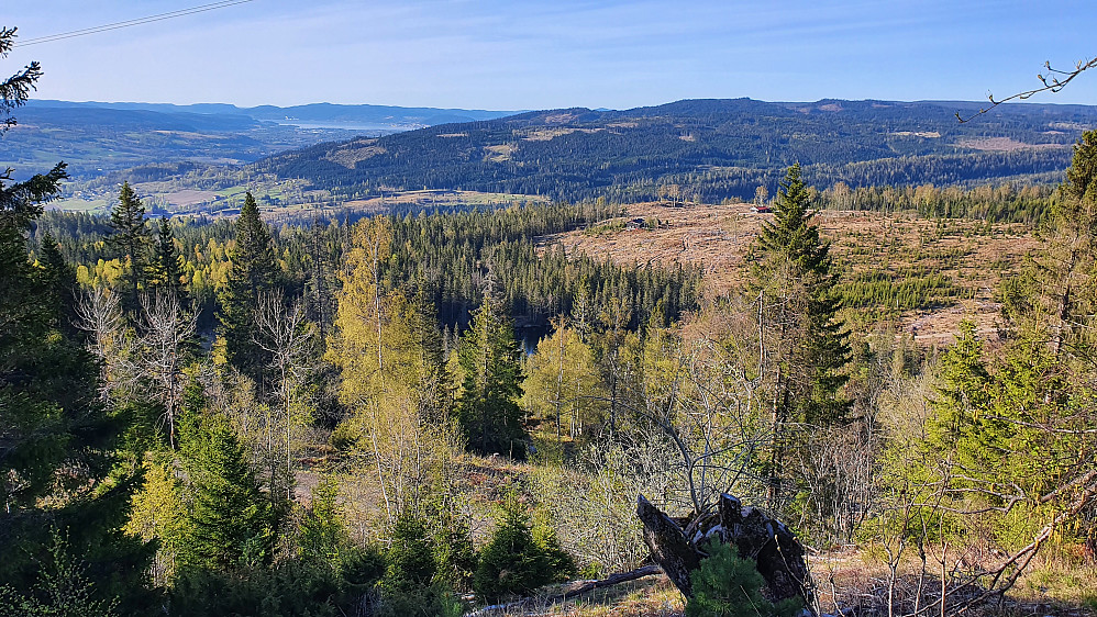 I svingene rett nord for Veslevannet var det god utsikt sørover. Bak til venstre ses bl.a. Drammensfjorden.