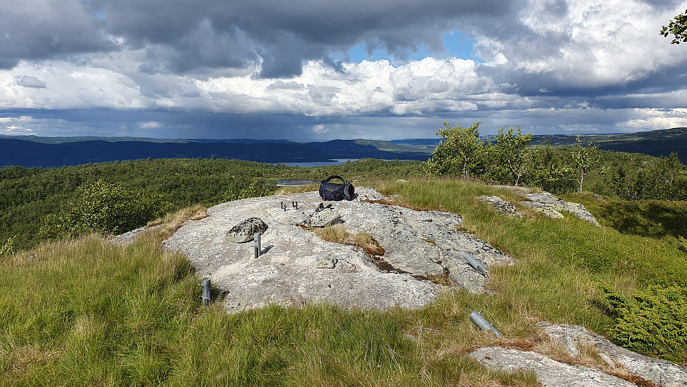 Toppunktet på Bergsjøåsen (1091). Utsikt mot nordøst. I bakgrunnen midt i bildet ses litt av Pålsbufjorden med Tunhovdåsen (1083) bakenfor.