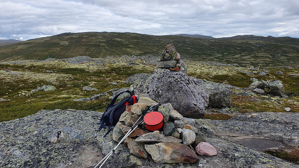 Det østre toppunktet på Sønstevasshovda (1206), som også er trig.punktet. I bakgrunnen litt til venstre er Sedalsbrotet (1361).