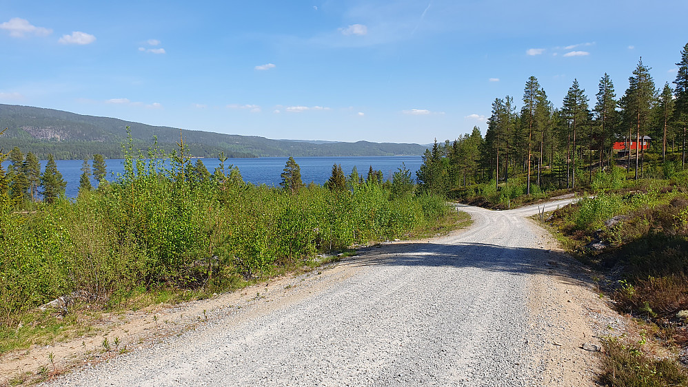 Vandring på grusvei langs Sperillen de første kilometerne. Her i hyttefeltet jeg gikk gjennom like etter start.