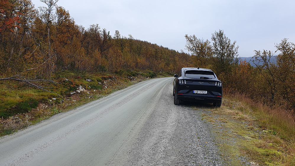 Parkering i en lomme langs Grønsetlivegen. Bildet tatt sørover.