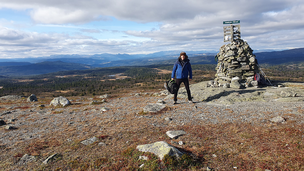 På toppen av Vardefjell (1182). Langt bak midt i bildet er Hemsedalsfjella.