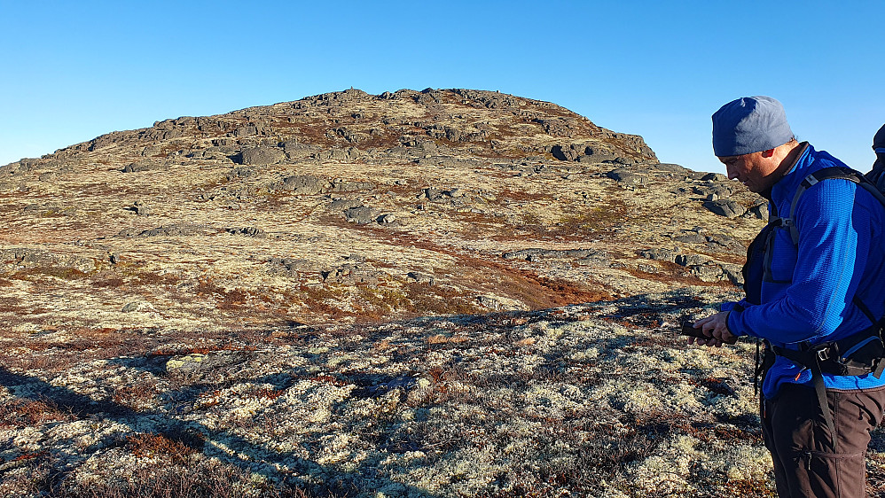 Vi har kommet opp på selve ryggen, og ser toppvarden på Nutenutan (1296) øverst og litt til venstre i bakgrunnen.