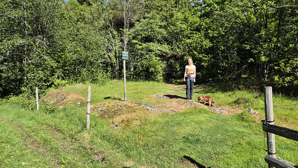 Fra parkeringsplassen fulgte vi først veien mot gården Lille Skifjell ca 100 meter. Her forlot vi den veien, og begynte på selve stien hvor det var skiltet mot Vestre og Østre Vealøs, og Galten.