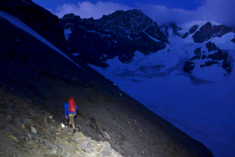 Approaching the edge of the glacier on the walk up to the Fuorcla Prievlusa (around 1000m above the hut)