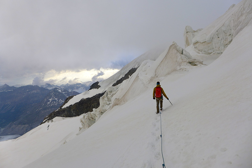 Descent from the Marco e Rosa hut the following morning