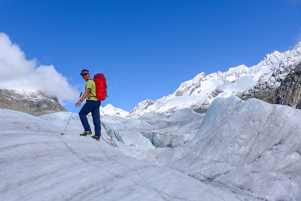 Walking around some crevasses close to the edge of the Aletschgletscher