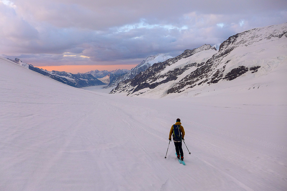 Skiing back down the Jungfraufirn