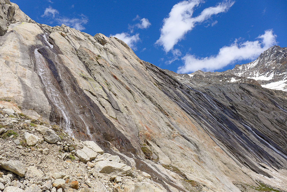 Some of the steep cliffs bounding the lower part of the south side of the Aletschhorn