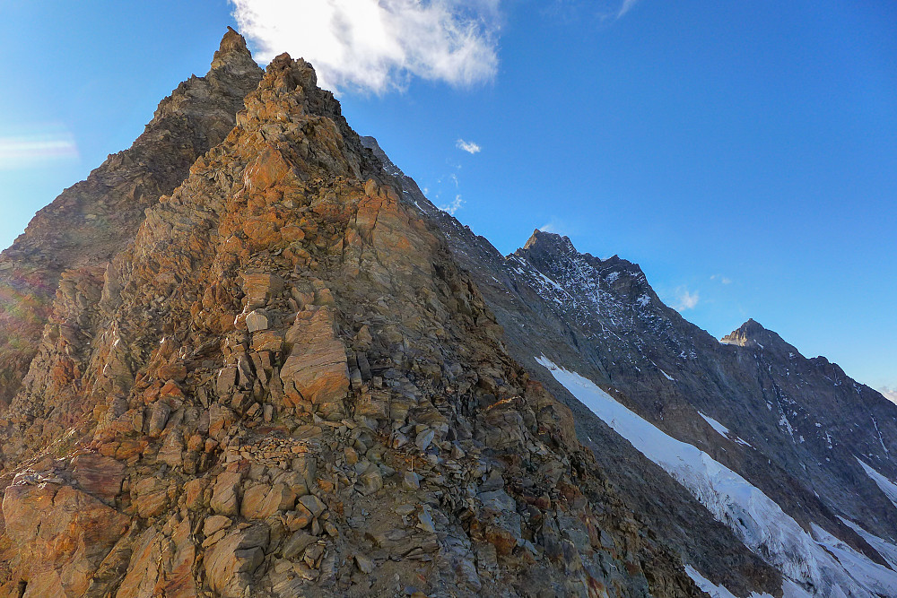 View up the south ridge of the Täschhorn from the bivy hut