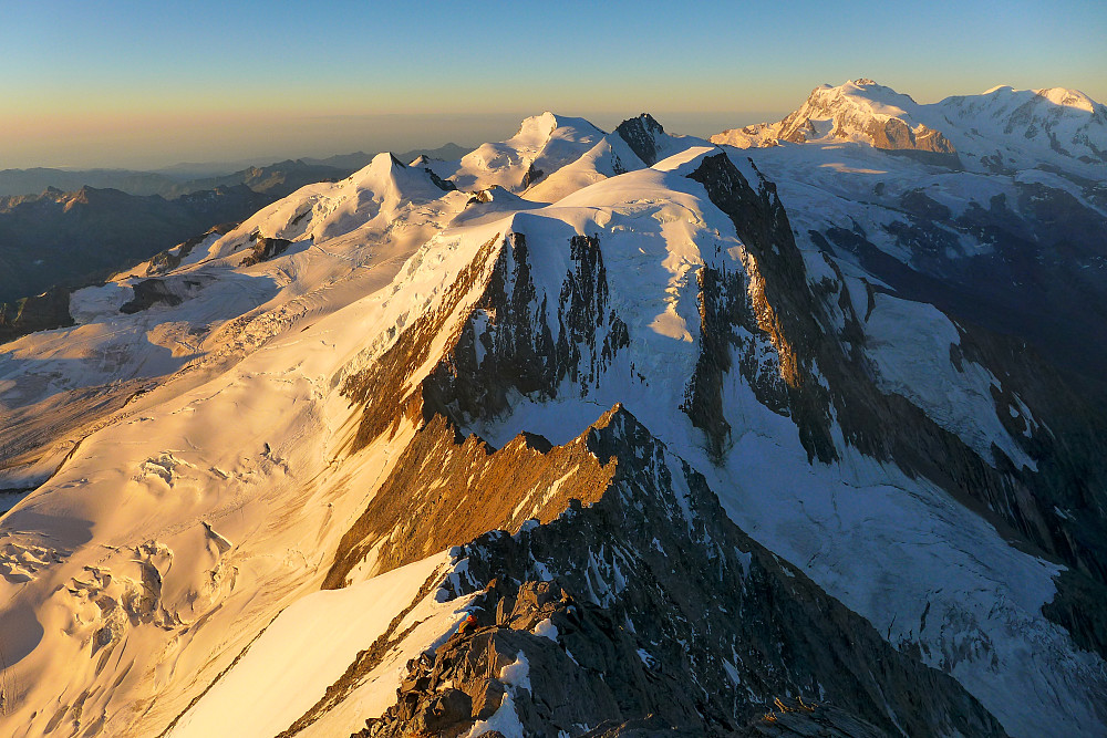 Early morning sunlight over Alphubel and Dufourspitze