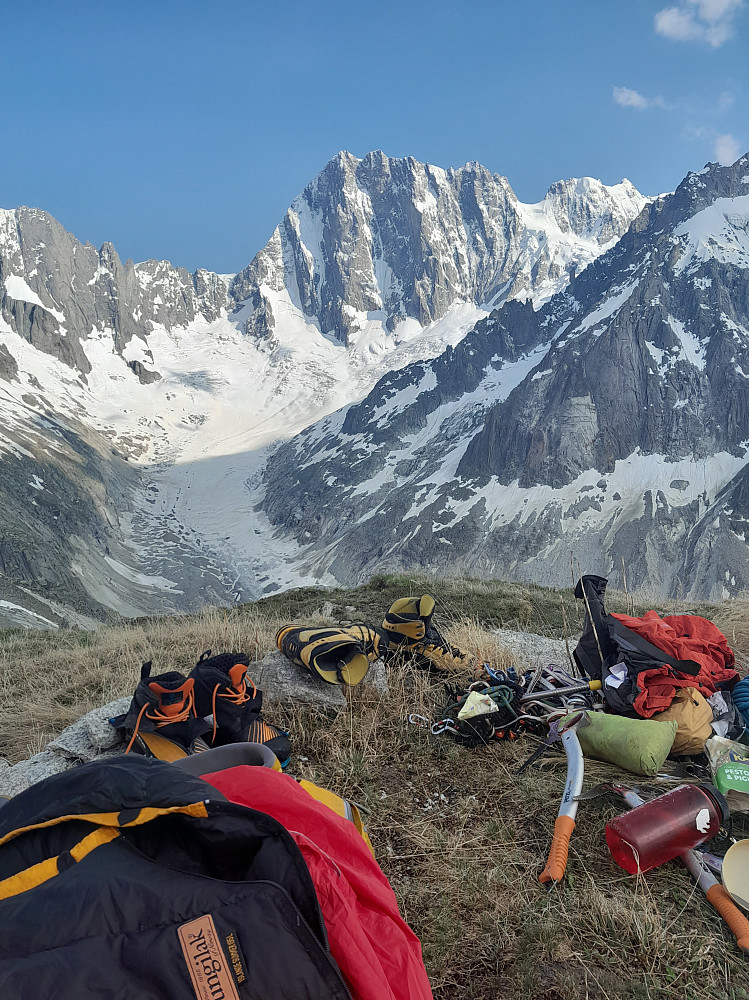 Bivvying in front of the north face of the Grandes Jorasses. Highly approved :)