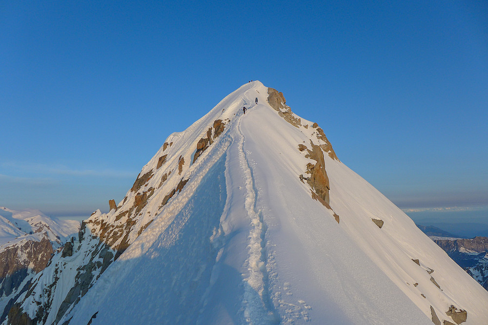 View up to the summit from the top of the Whymper couloir