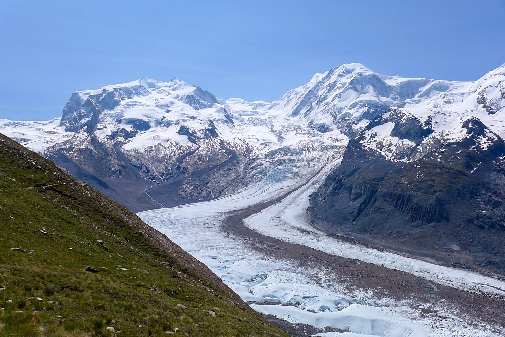Views across the Gornergletscher toward Nordend and Dufourspitze (left) and Lyskamm (right) 