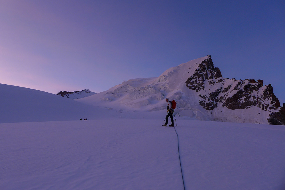 On the way up the Monte Rosa glacier at dawn