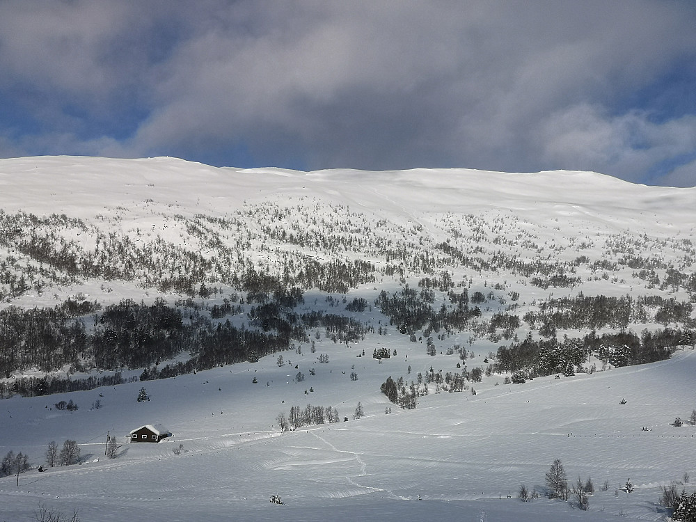 Fra Mistelhaugen kan jeg se skisporene mine helt fra toppen og ned til støylen